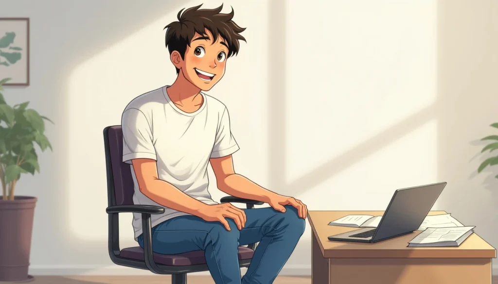 A college-aged boy in his dorm room working on his laptop.