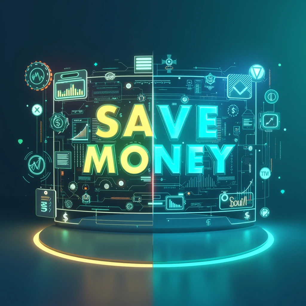 Save Money A screen showing graphs with the text 'Save Money' in the center.