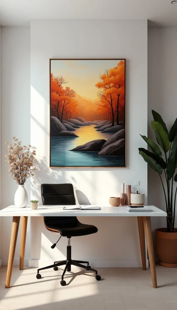 Clean Workstation A clean work station with a vibrant image of nature.